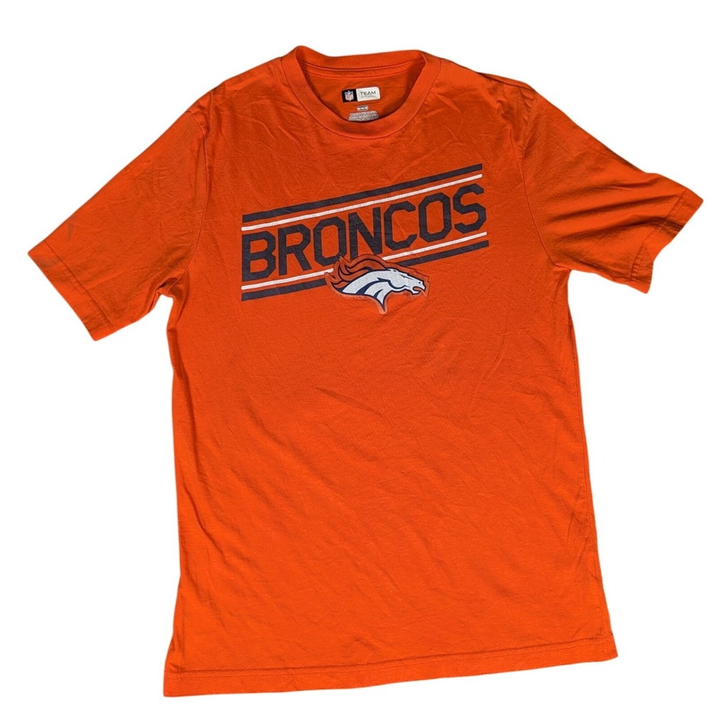 Mens NFL Denver Broncos Orange Embroidered Logo Short Sleeve T Shirt‎ Size M